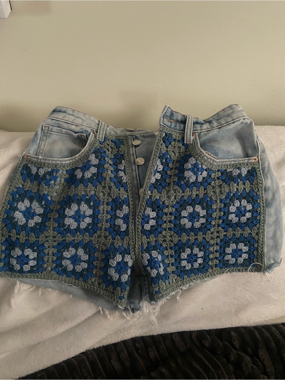 wild fable Light Blue Denim Shorts with Blue Crochet Panels